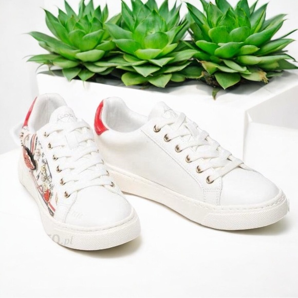 ALDO White/Comb Meday Jewel-Encrusted Faux-Leather Trainers Sneakers - Picture 2 of 16